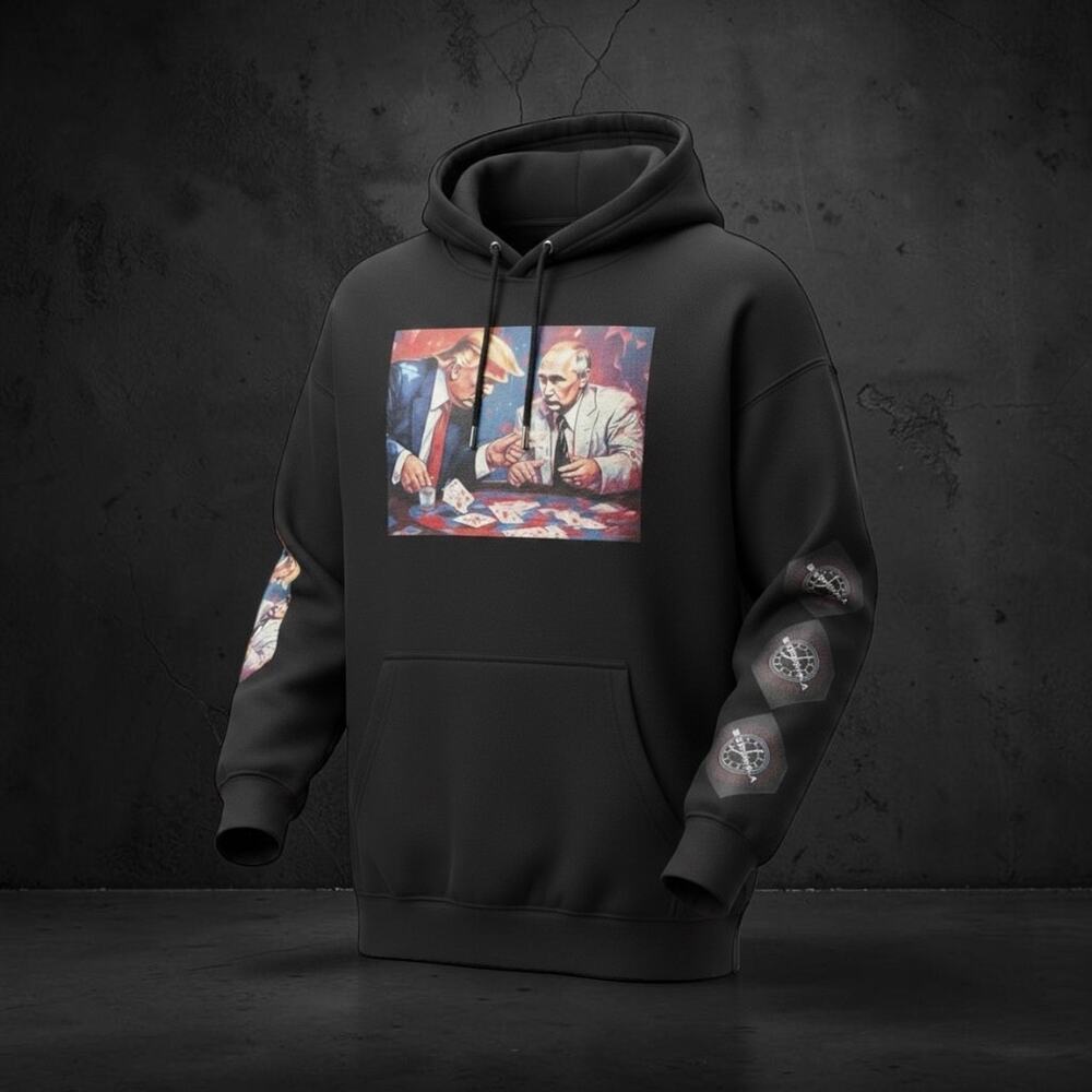 Dorozhka TIME XL Black Oversized Hoodie Trump & Putin Playing Cards